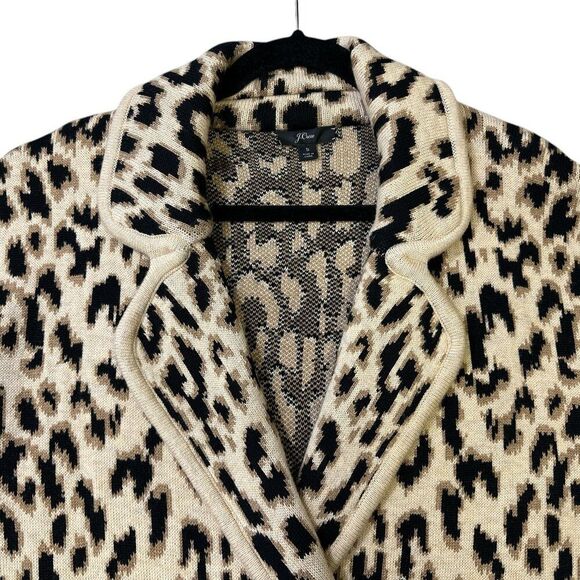 J.Crew Leopard Print Double-Breasted Sweater Coat Women’s Wool Blend Knit Jacket - Picture 9 of 14